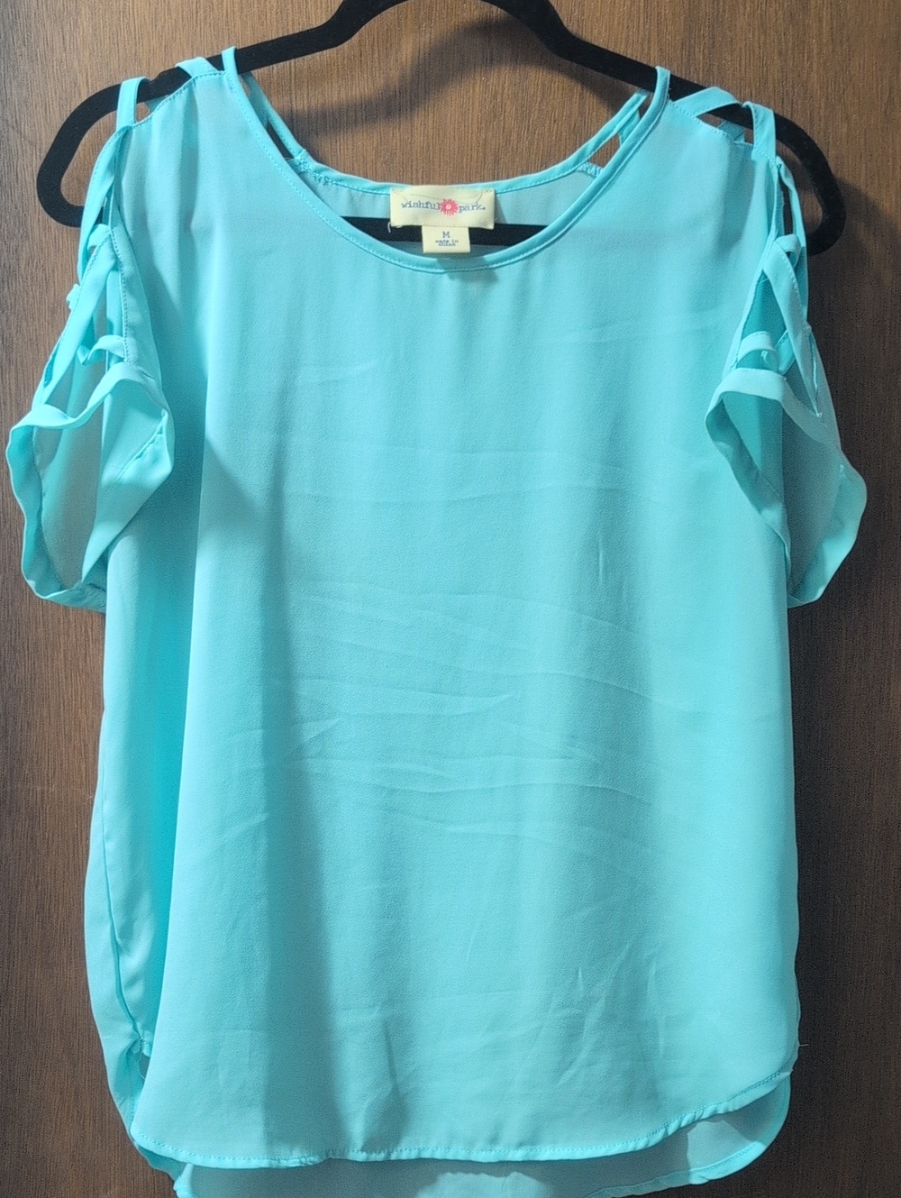 Wishful Park Aqua Cold-Shoulder Chiffon Top